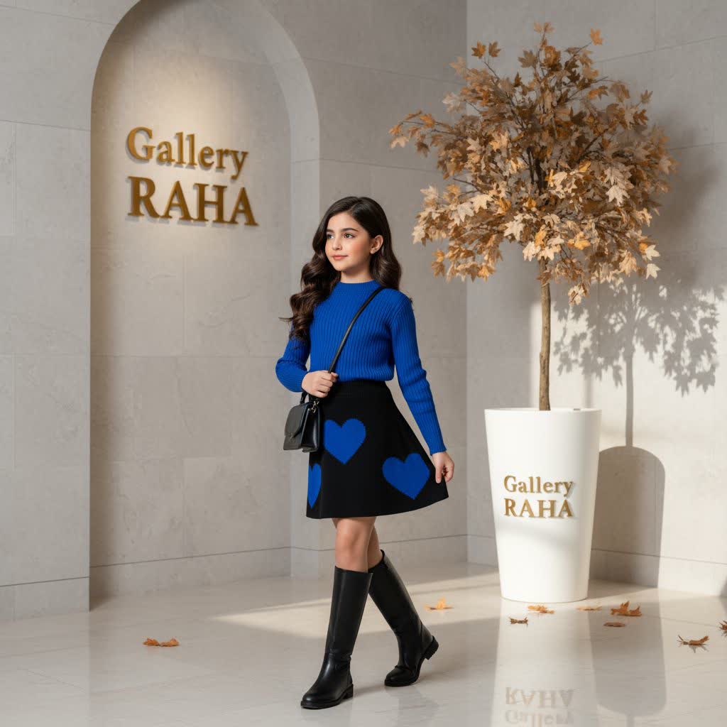 بلوز دامن بافت دخترانه مدل قلب - تصویر 2