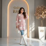 مانتو بافت شیک دخترانه مدل قلب سفید - تصویر 2