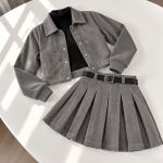 ست سه تیکه کت و دامن همراه با تاپ یقه ایستاده پاییزه دخترانه مدل وانیا - تصویر 5